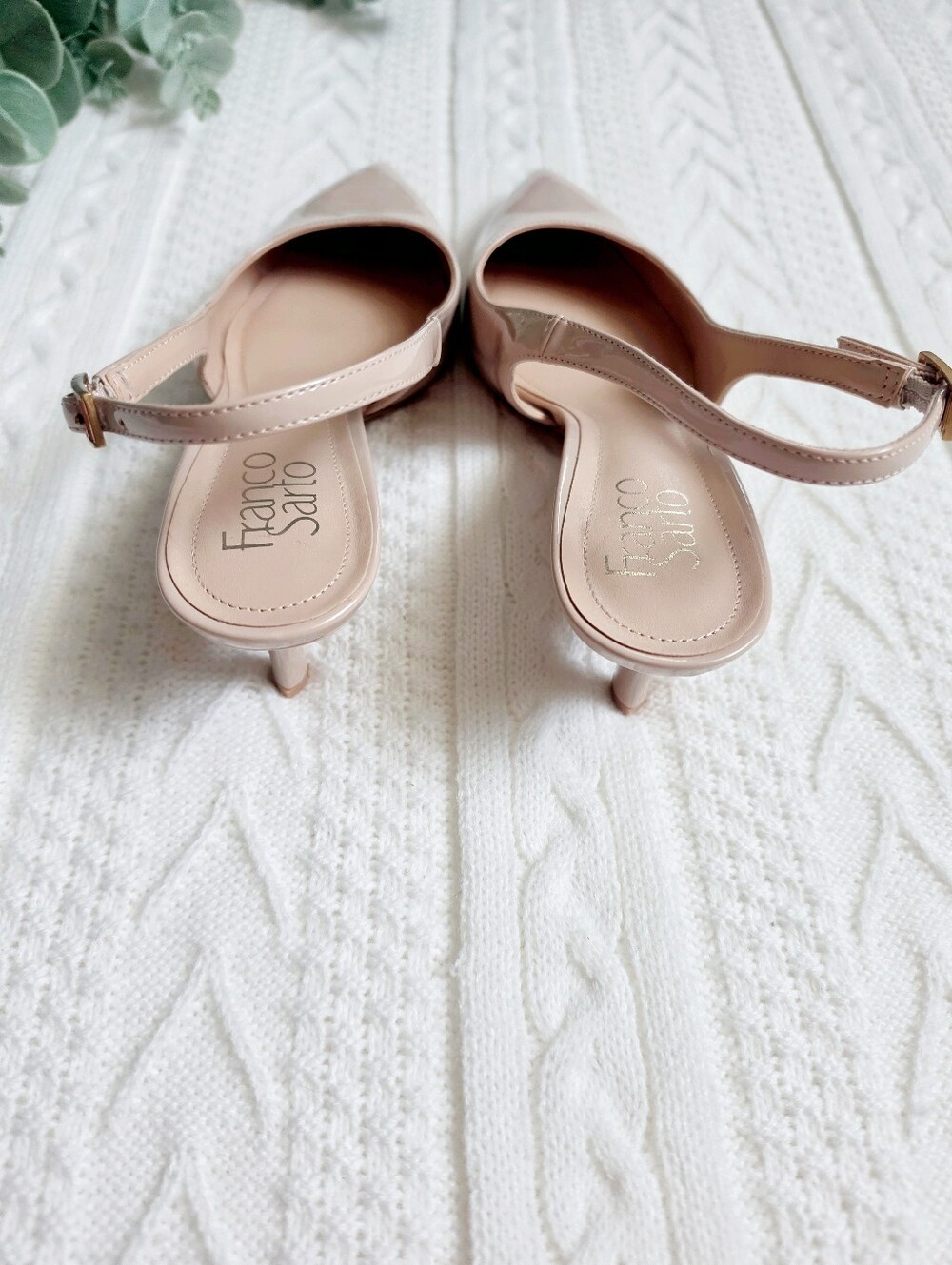Franco Sarto Kate Slingback Kitten Heel Pumps Pointed Toe Patent Beige 8 NWOB - Picture 6 of 11